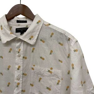 Banana Republic White Pineapple Linen Blend Slim Fit Long Sleeve Men's Shirt L